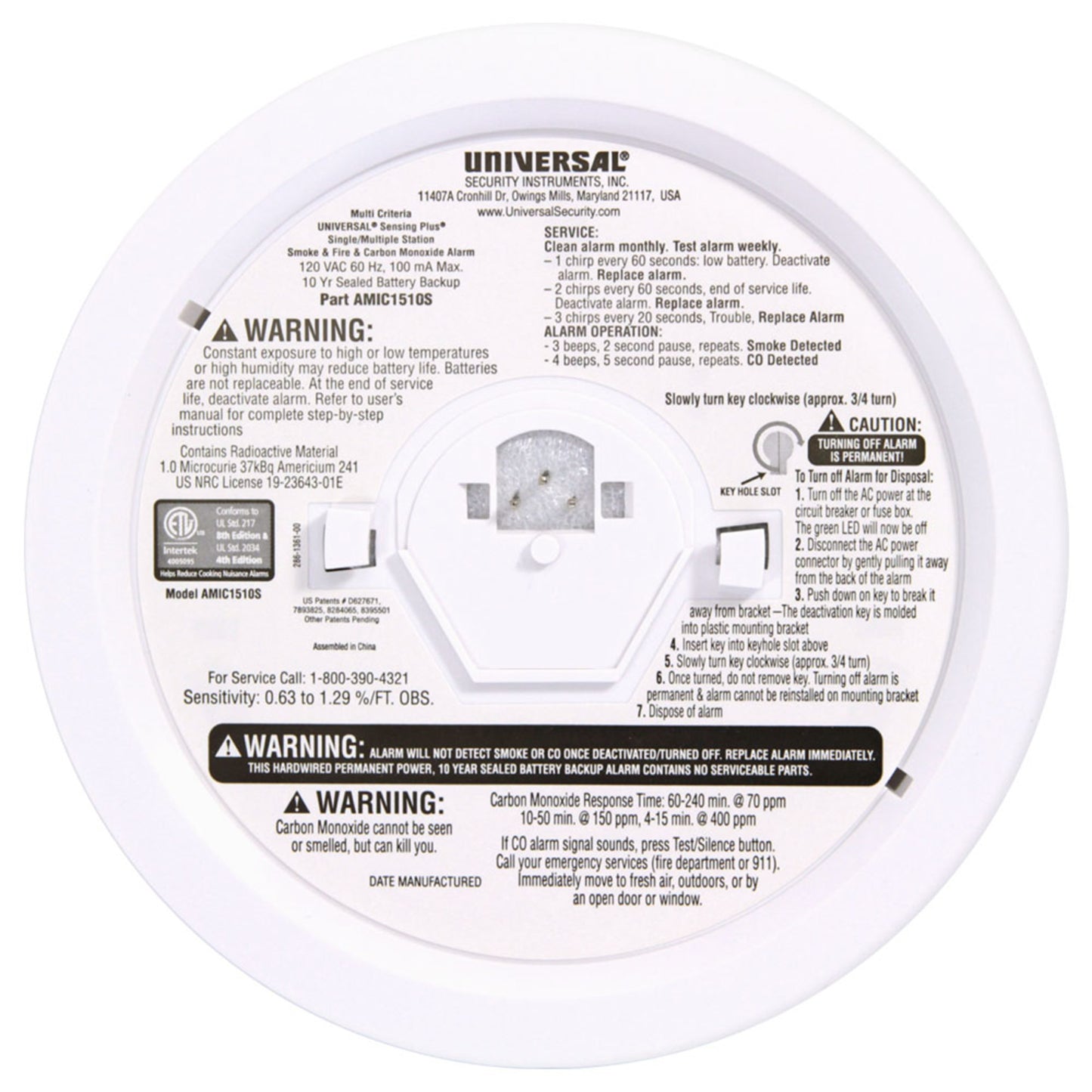 Sensing Plus® Multi-Criteria Hardwired Combo Smoke, Fire & Carbon Monoxide Alarm with 10-Year Battery Backup
