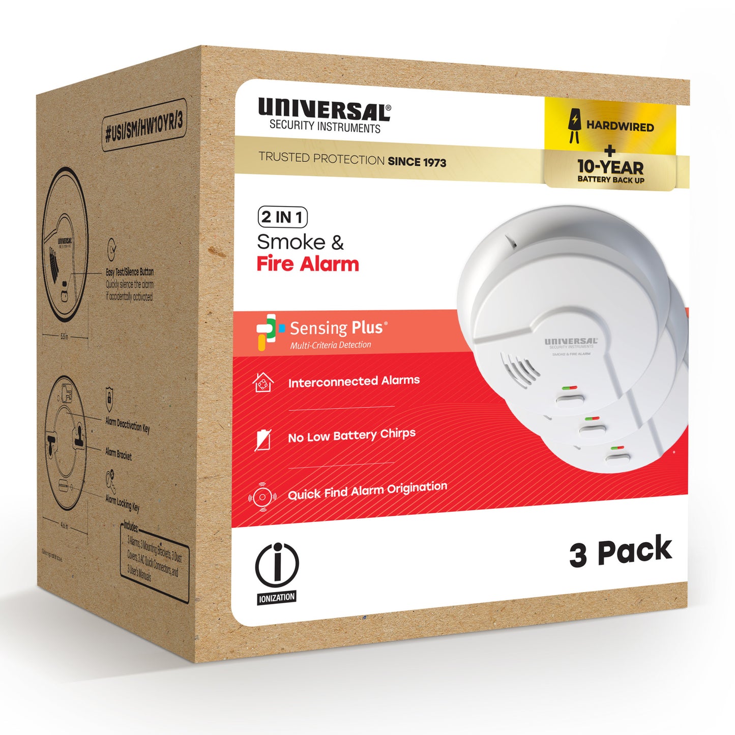 Pro-Pack Hardwire Smoke & Fire Alarm with 10-Year Battery Backup (3-Pack)