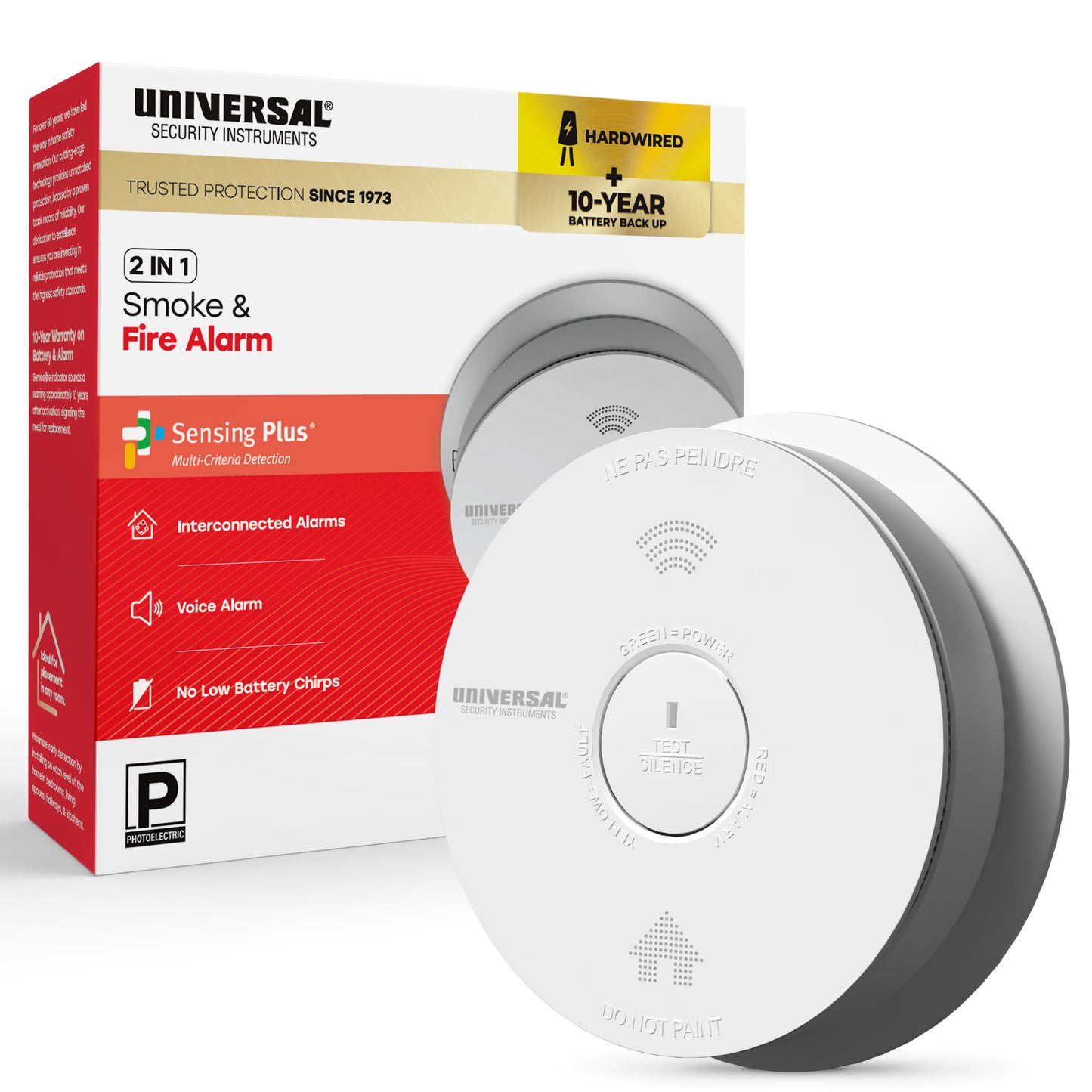 Hardwire Smoke & Fire Alarm with 10-Year Battery Backup