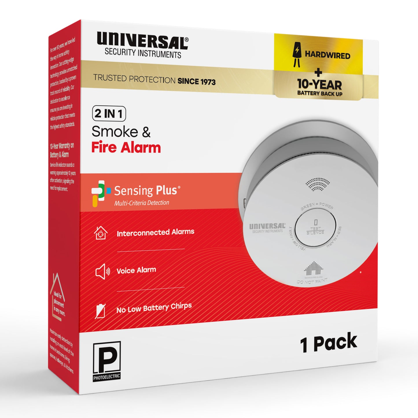 Hardwire Smoke & Fire Alarm with 10-Year Battery Backup
