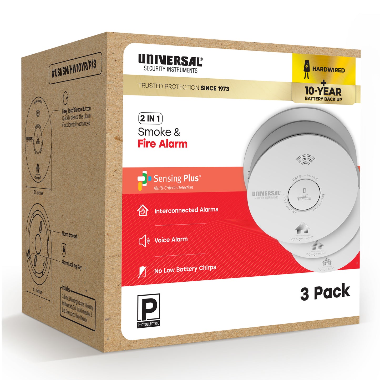 Pro-Pack Hardwire Smoke & Fire Alarm with 10-Year Battery Backup (3-Pack)