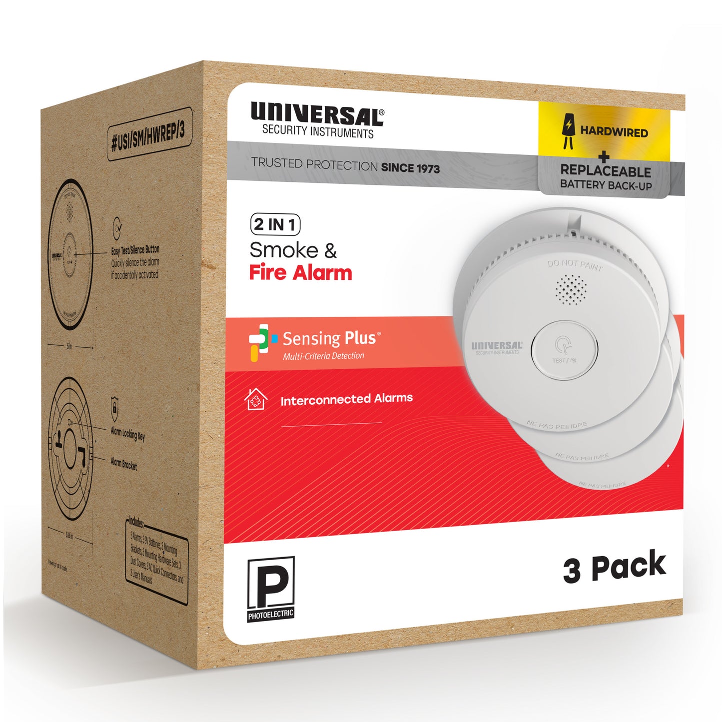 Pro-Pack Hardwire Smoke & Fire Alarm with Replaceable Battery Backup (3-Pack)