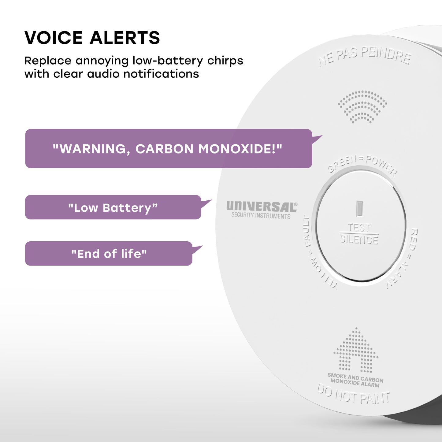 Hardwire Smoke, Fire, and Carbon Monoxide Alarm with Battery Backup and Voice Alerts