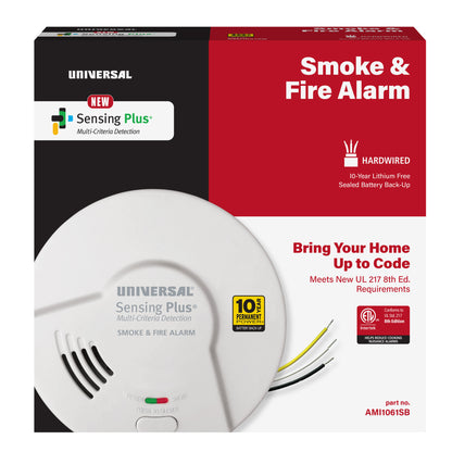 Sensing Plus Multi Criteria Hardwired Smoke & Fire Alarm With 10 Year Battery Backup