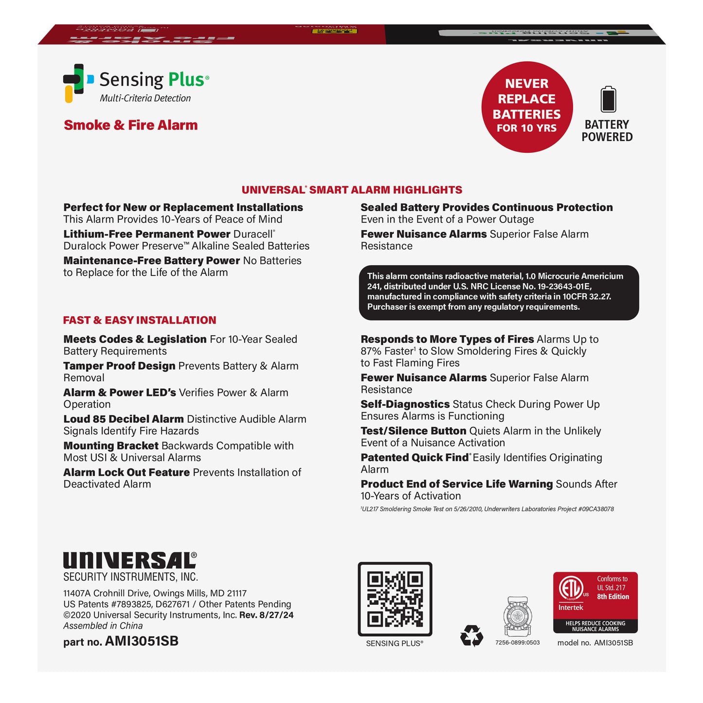 Sensing Plus Multi Criteria Smoke & Fire Alarm With 10-Year Tamper-Proof Sealed Battery