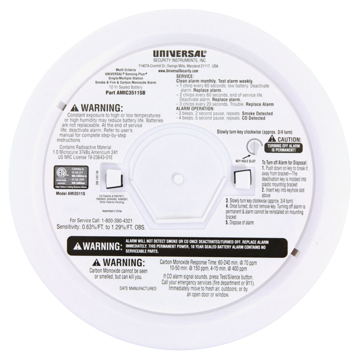 USI AMIC3511SB smoke detector LED light patterns and beep chart
