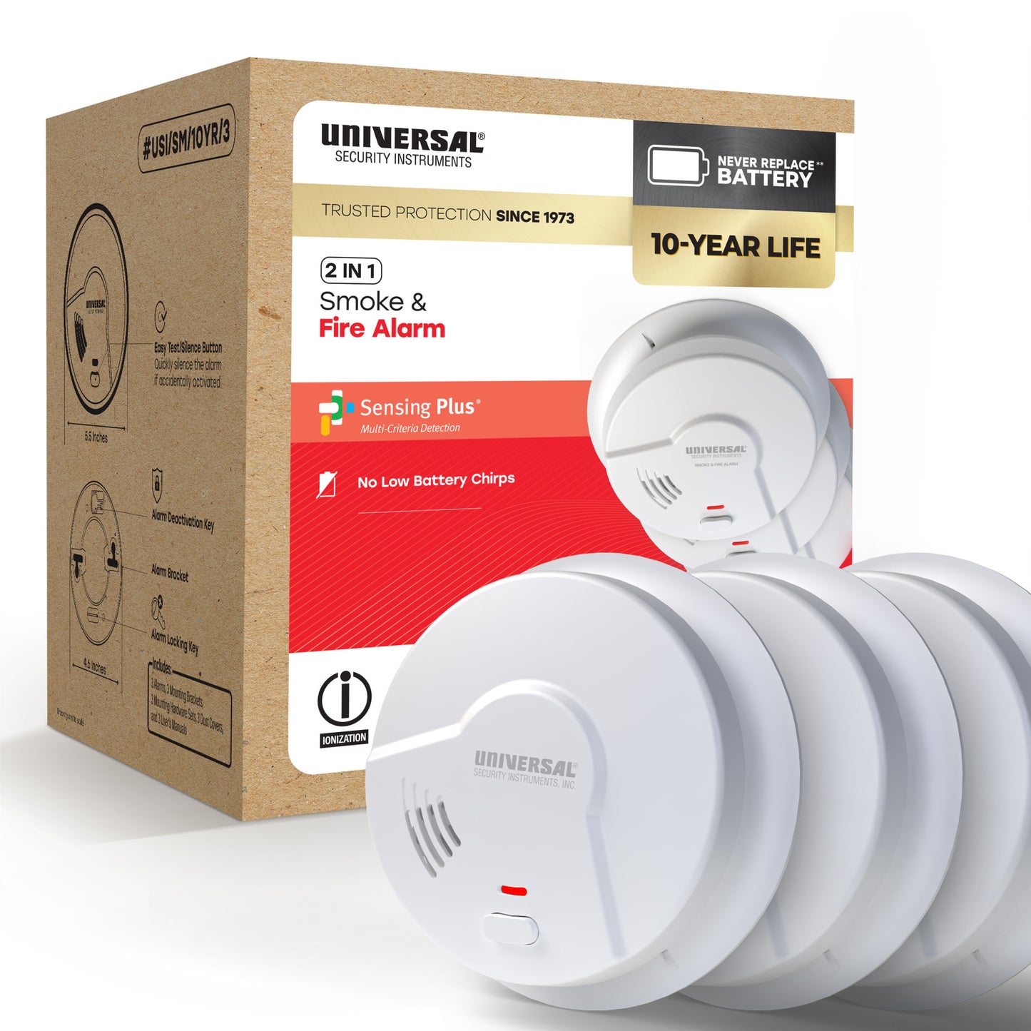 Pro-Pack 10-Year Battery Smoke & Fire Alarm (3-Pack)
