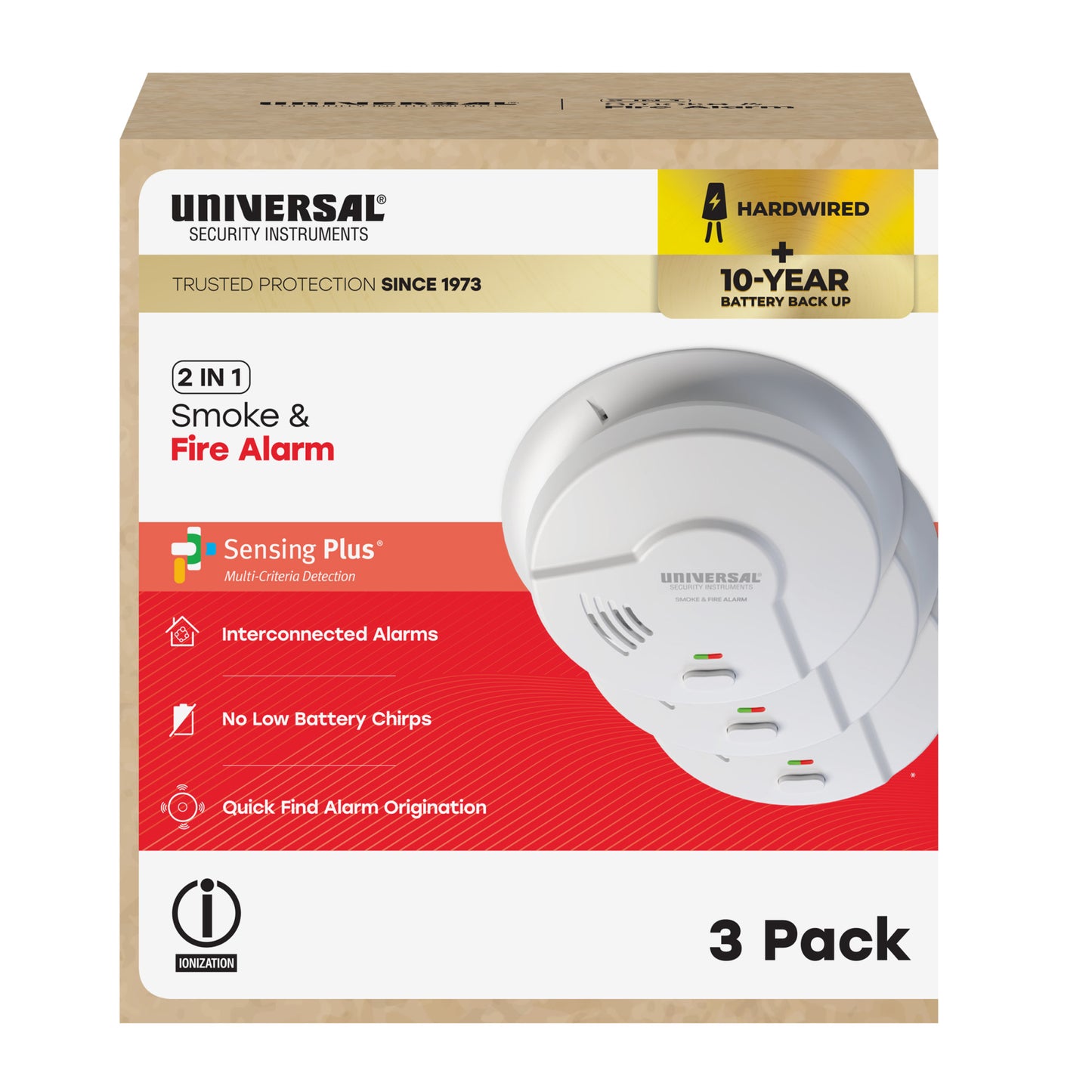 Pro-Pack Hardwire Smoke & Fire Alarm with 10-Year Battery Backup (3-Pack)