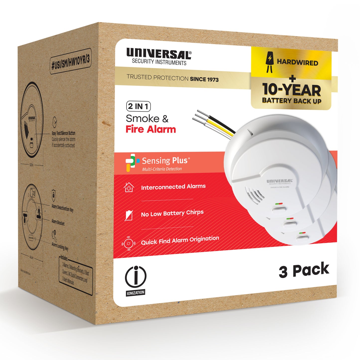 Pro-Pack Hardwire Smoke & Fire Alarm with 10-Year Battery Backup (3-Pack)