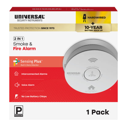 Hardwire Smoke & Fire Alarm with 10-Year Battery Backup