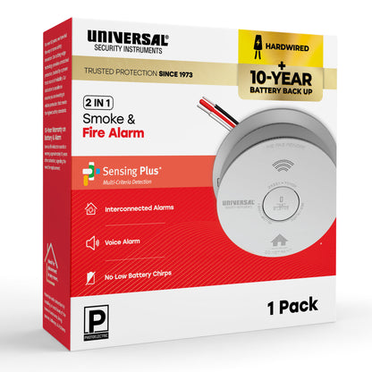 Hardwire Smoke & Fire Alarm with 10-Year Battery Backup