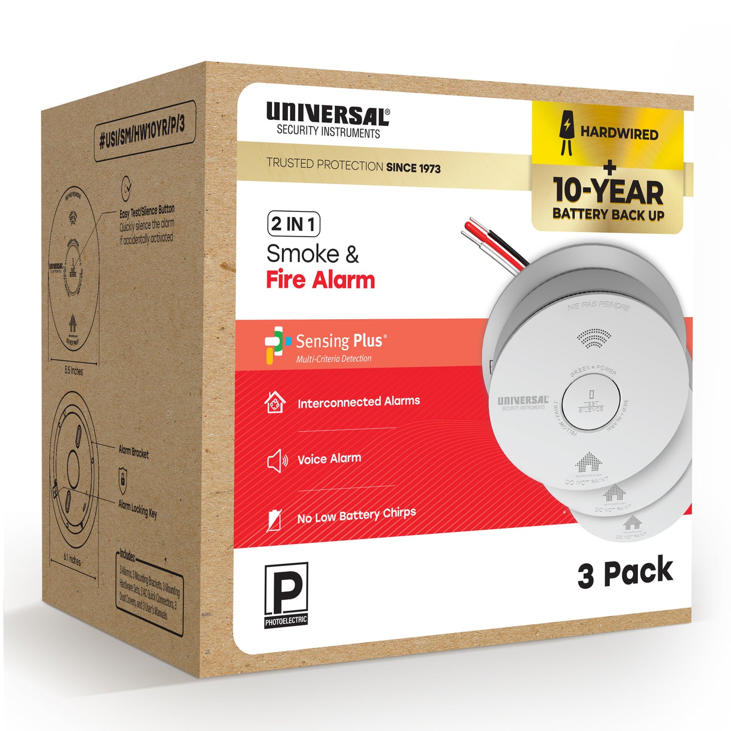 Pro-Pack Hardwire Smoke & Fire Alarm with 10-Year Battery Backup (3-Pack)