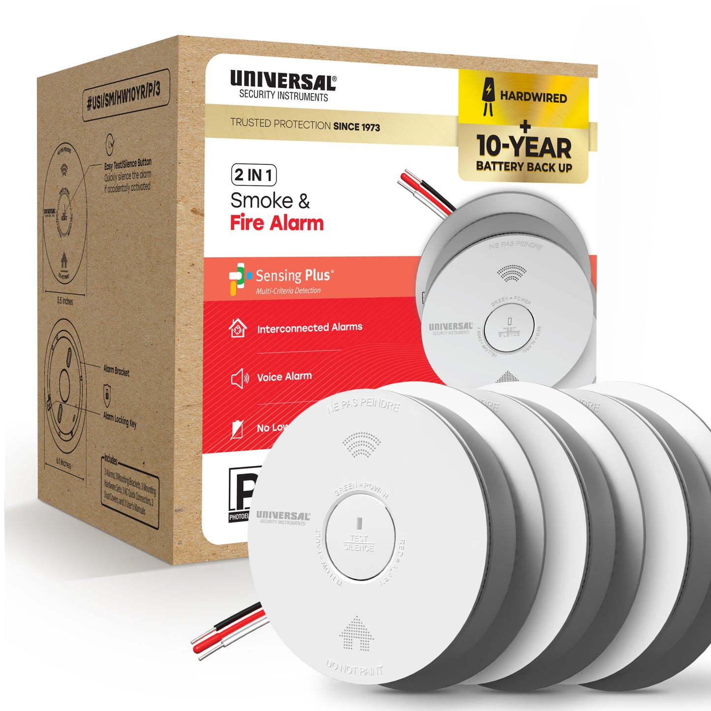 Pro-Pack Hardwire Smoke & Fire Alarm with 10-Year Battery Backup (3-Pack)