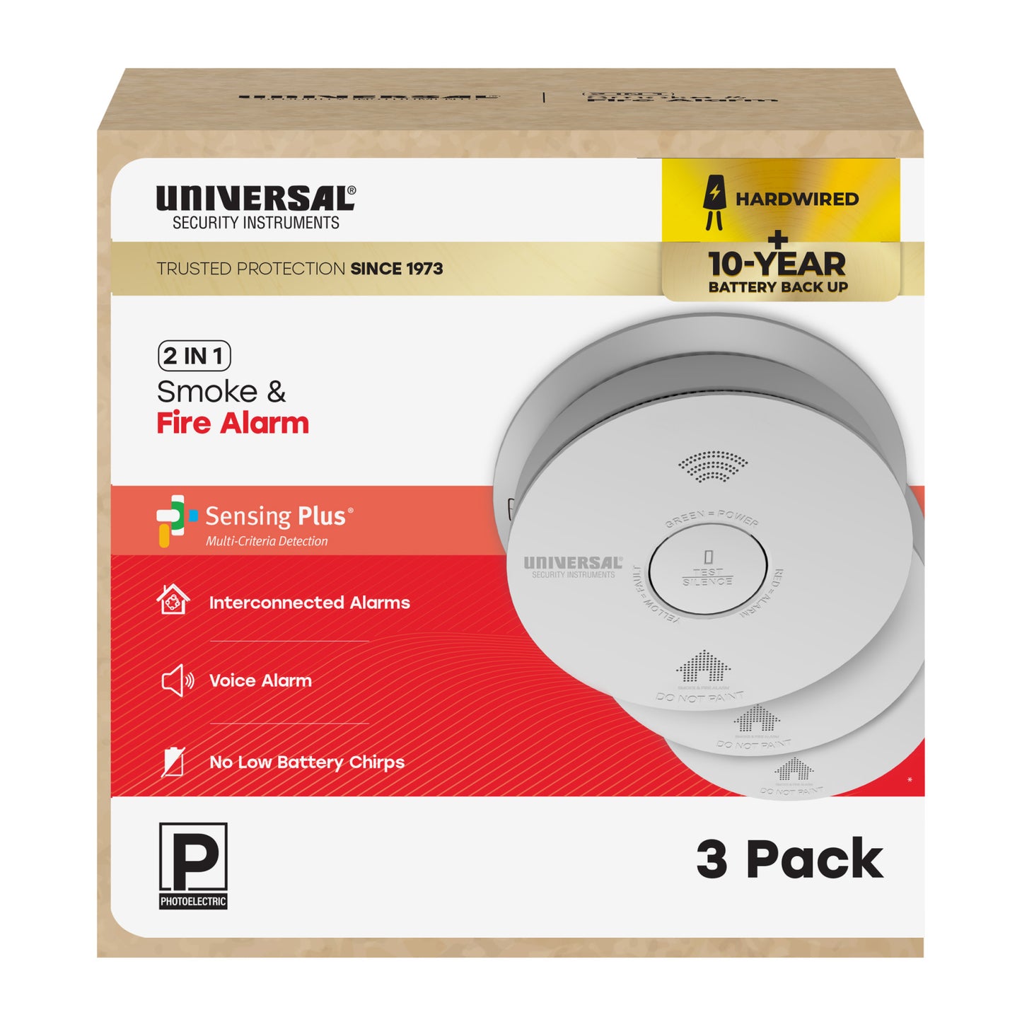 Pro-Pack Hardwire Smoke & Fire Alarm with 10-Year Battery Backup (3-Pack)