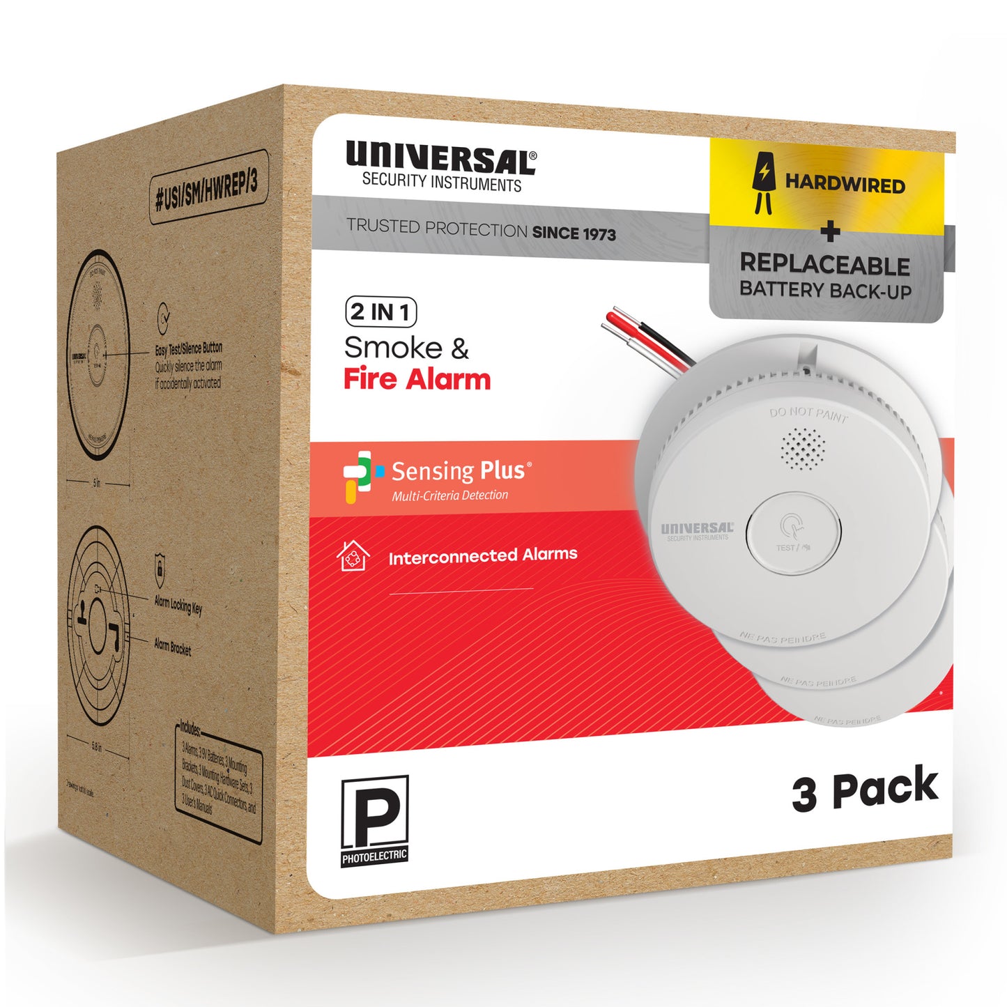 Pro-Pack Hardwire Smoke & Fire Alarm with Replaceable Battery Backup (3-Pack)
