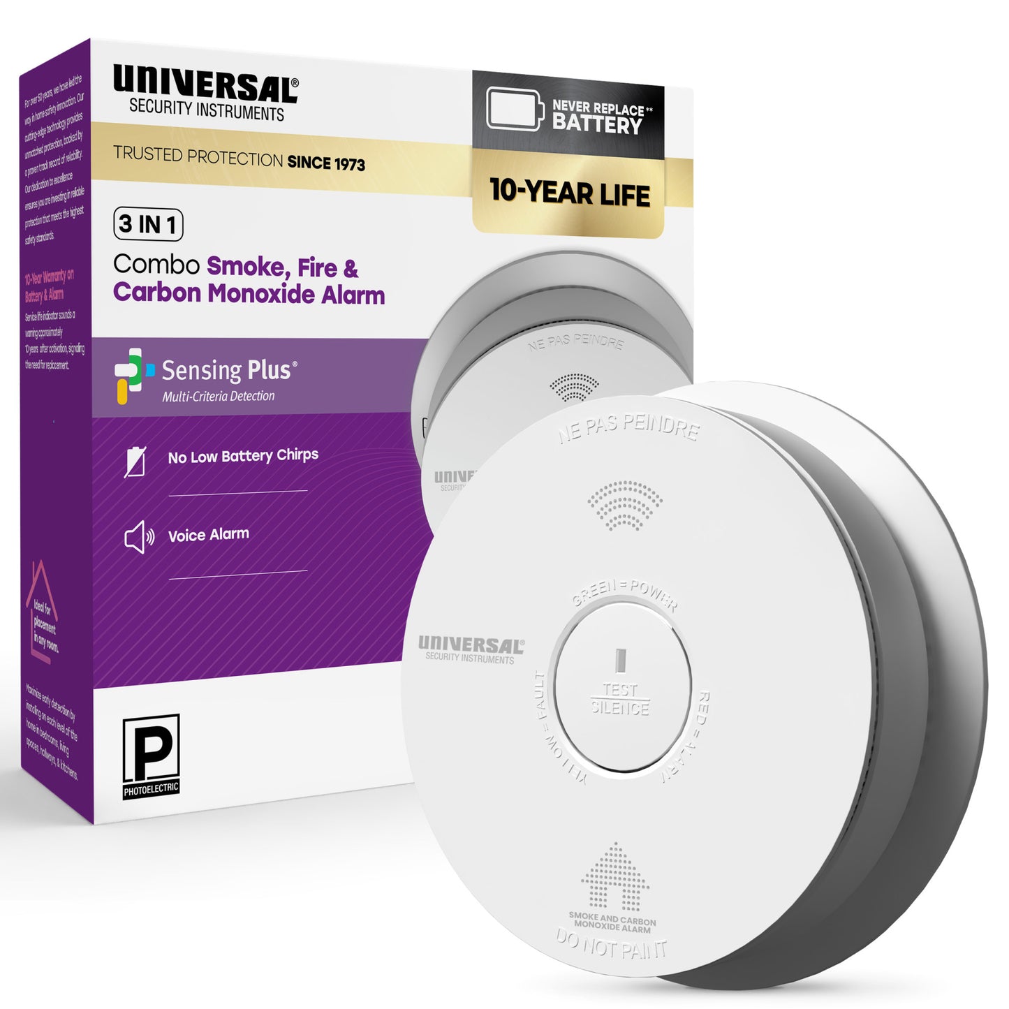 10-Year Battery Smoke, Fire, and Carbon Monoxide Alarm