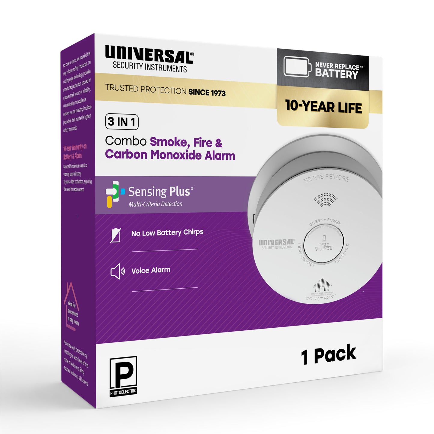 10-Year Battery Smoke, Fire, and Carbon Monoxide Alarm