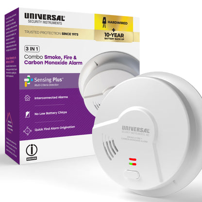 Hardwire Smoke, Fire, and Carbon Monoxide Alarm with 10-Year Battery Backup