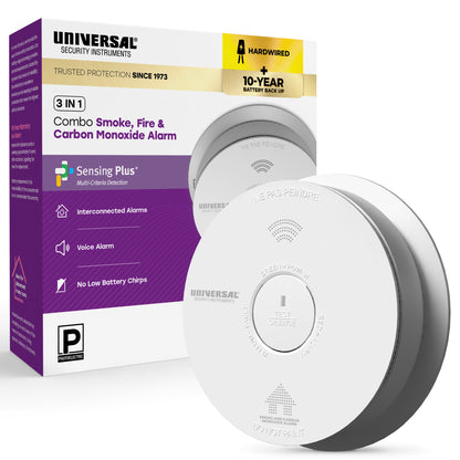 Hardwire Smoke, Fire, and Carbon Monoxide Alarm with 10-Year Battery Backup