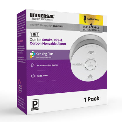 Hardwire Smoke, Fire, and Carbon Monoxide Alarm with Battery Backup and Voice Alerts