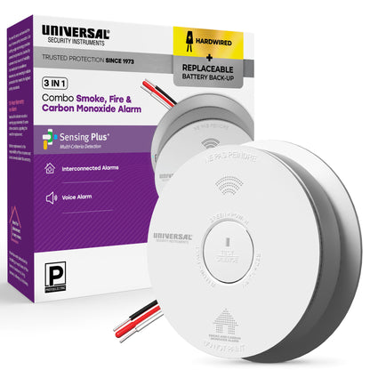 Hardwire Smoke, Fire, and Carbon Monoxide Alarm with Battery Backup and Voice Alerts