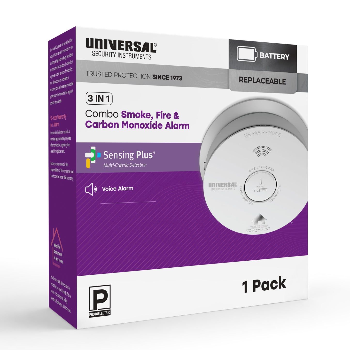Battery Smoke, Fire, and Carbon Monoxide Alarm with Voice Alerts