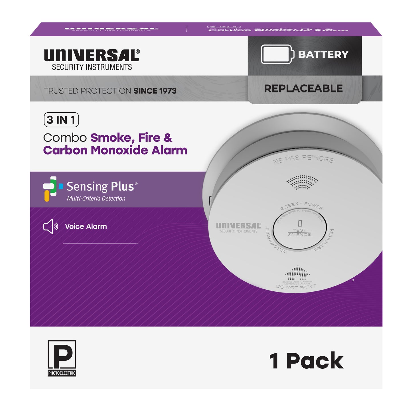 Battery Smoke, Fire, and Carbon Monoxide Alarm with Voice Alerts