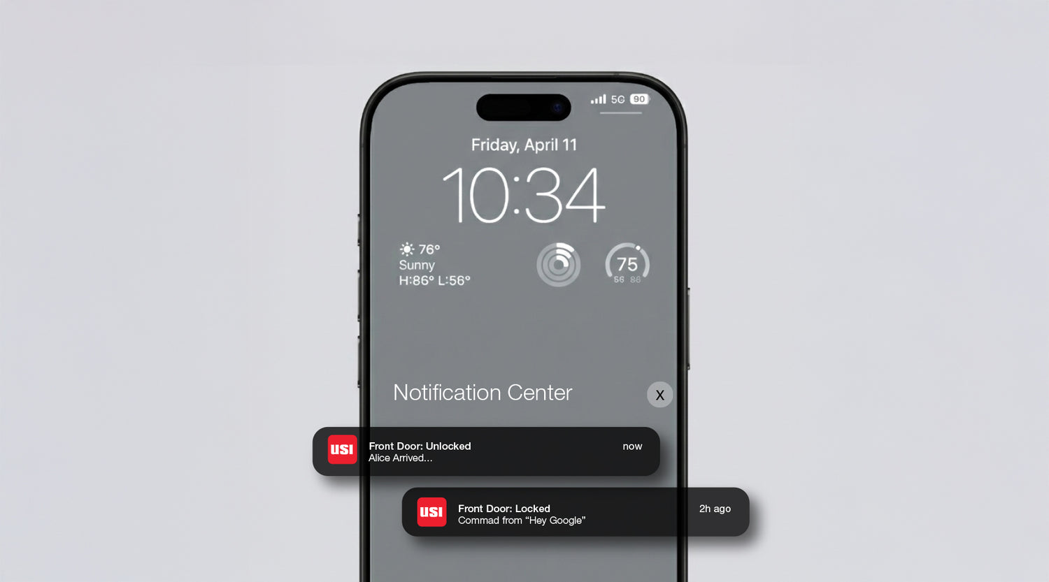 Smartphone with a notification center on a gray background