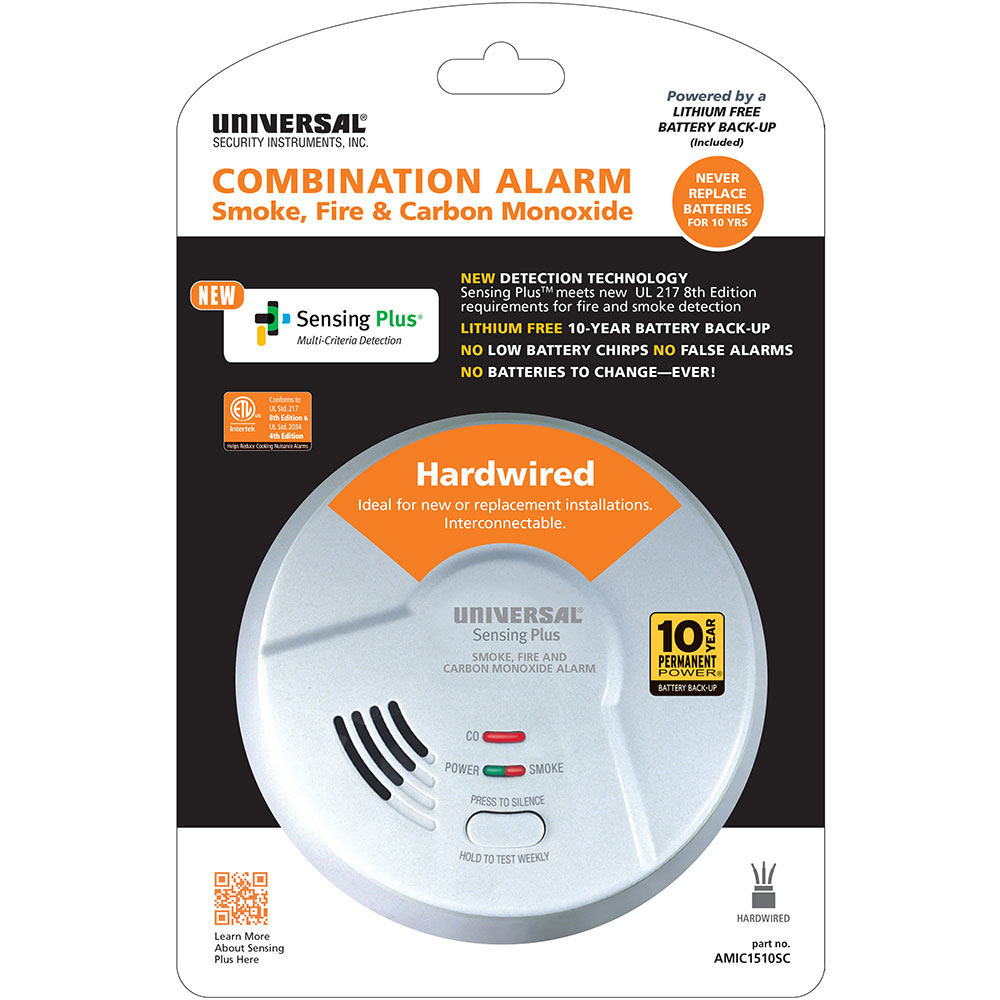 Sensing plus Hardwired Combination Smoke, Fire & Carbon Monoxide Alarm