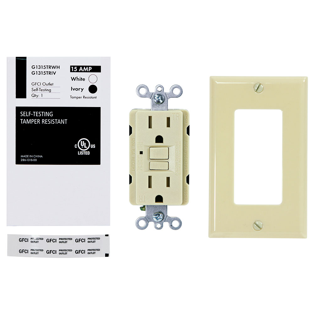 USI Electric G1315TRIV 15 Amp GFCI Receptacle Duplex Outlet Protection, Ivory