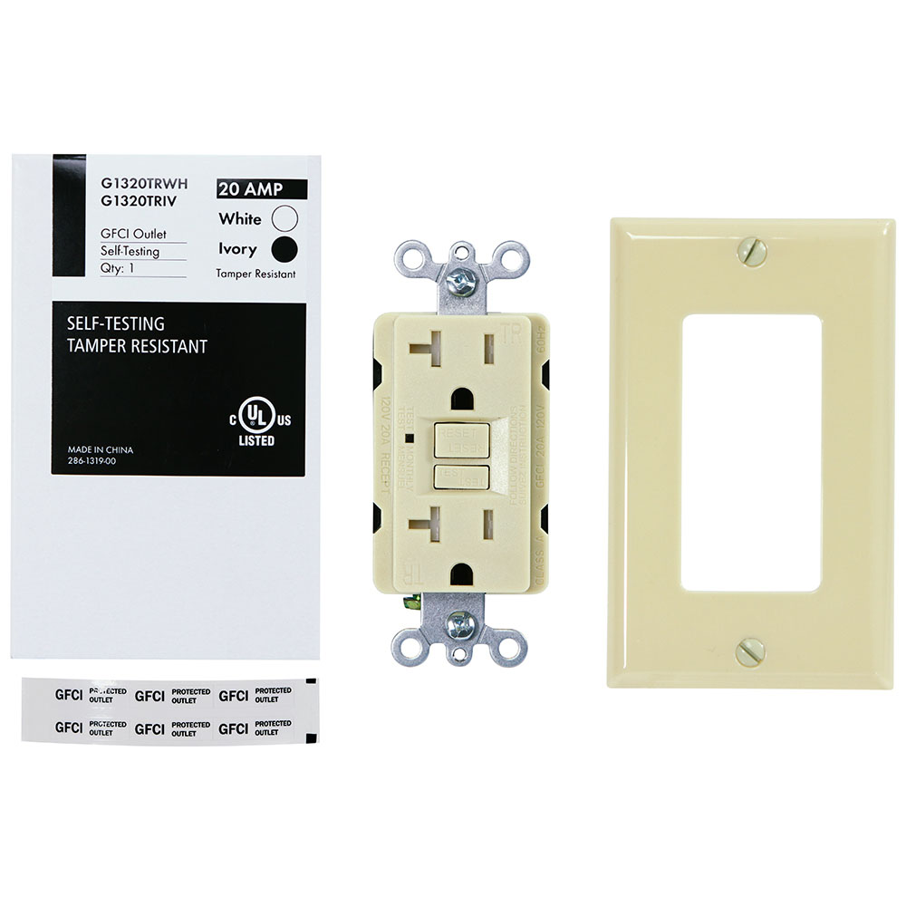 USI Electric G1320TRIV 20 Amp GFCI Receptacle Duplex Outlet Protection, Ivory 