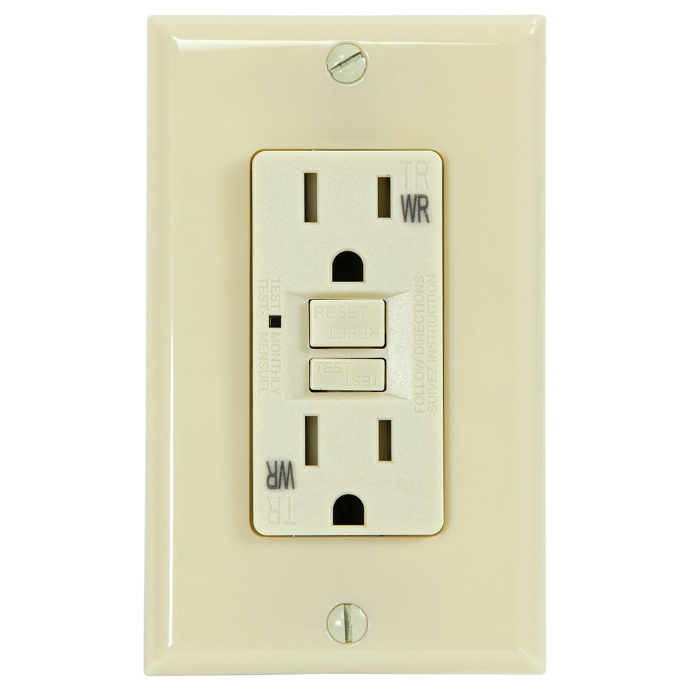 USI Electric G1415TWRIV 15 Amp GFCI Weather Resistant Outdoor Receptacle Duplex Outlet Protection, Ivory