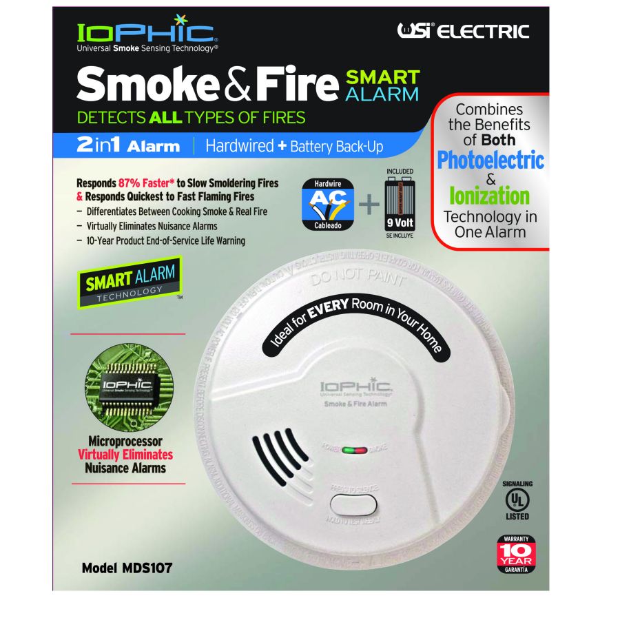 USI Electric MDS107 Hardwired Universal Smoke Sensing Technology (IoPhic) Smoke and Fire Alarm with Battery Backup
