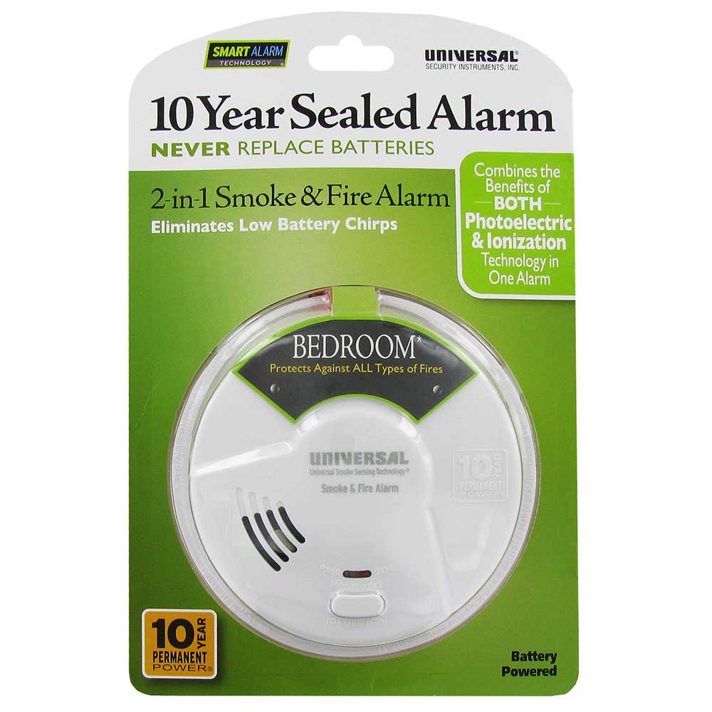Universal Security Instruments MIB3050S 2-in-1 Bedroom Smoke and Fire Smart Alarm with 10 Year Sealed Battery