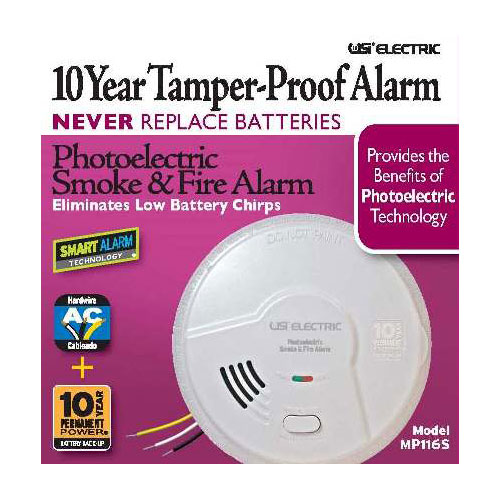Smoke Fire Carbon Monoxide 10 Year Tamper Proof Alarm USI Hardwired w/ Battery 