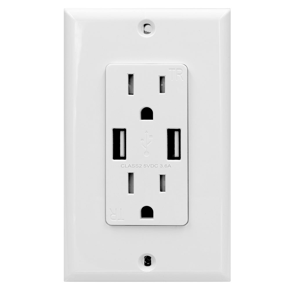 USI Electric A USB Charger 15 Amp Tamper Resistant Duplex Receptacle Wall Outlet, White - USB2R2WH15A36