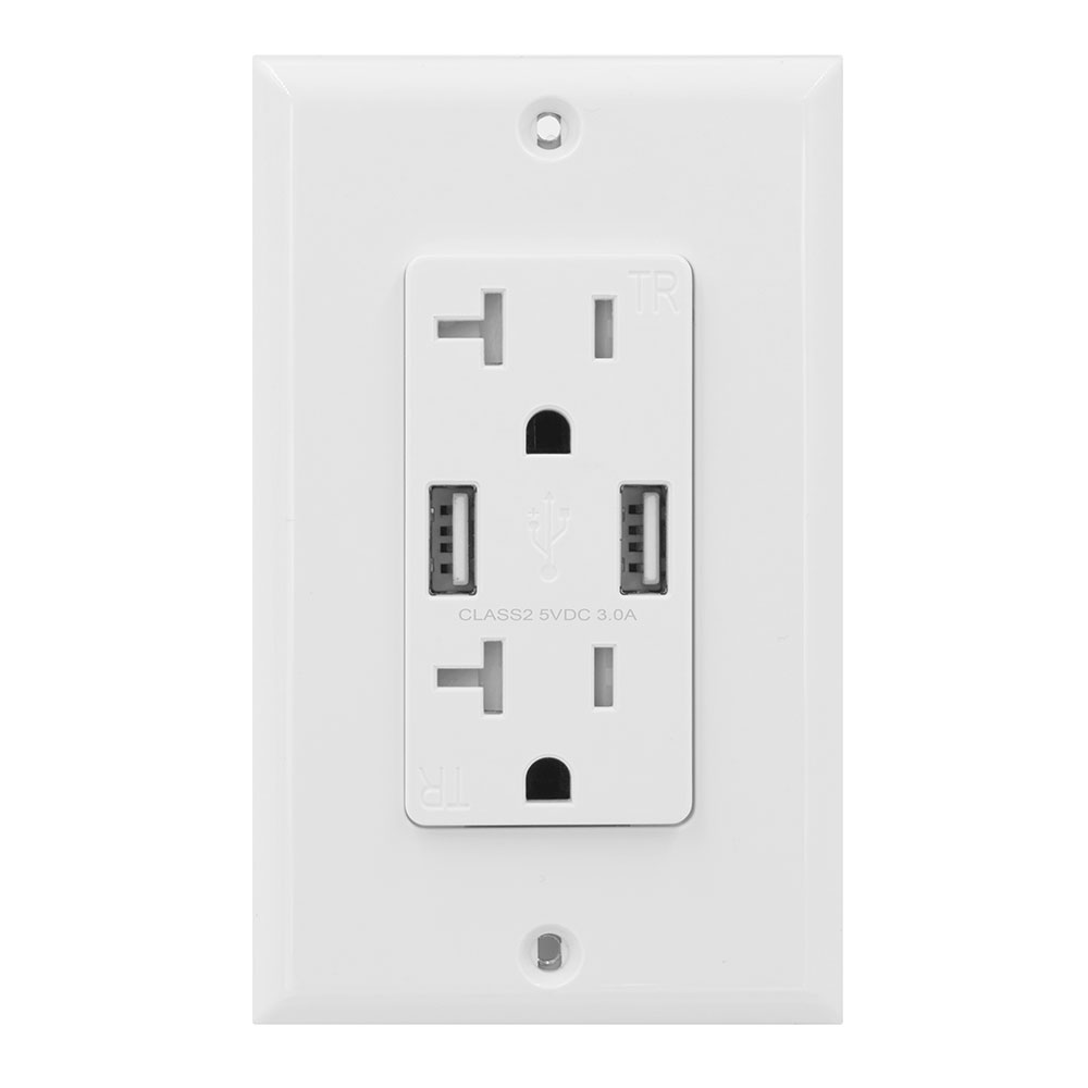 USI Electric A USB Charger 20 Amp Tamper Resistant Duplex Receptacle Wall Outlet, White - USB2R2WH20A36