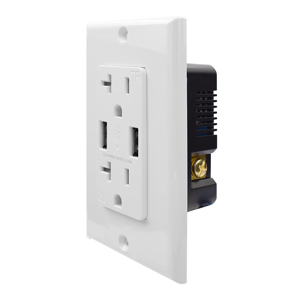USI Electric A USB Charger 20 Amp Tamper Resistant Duplex Receptacle Wall Outlet, White - USB2R2WH20A36