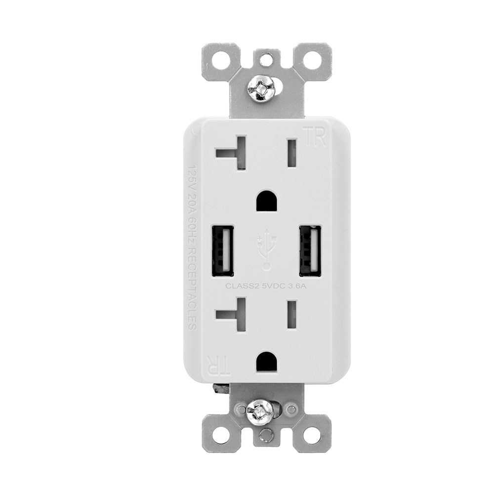 USI Electric A USB Charger 20 Amp Tamper Resistant Duplex Receptacle Wall Outlet, White - USB2R2WH20A36